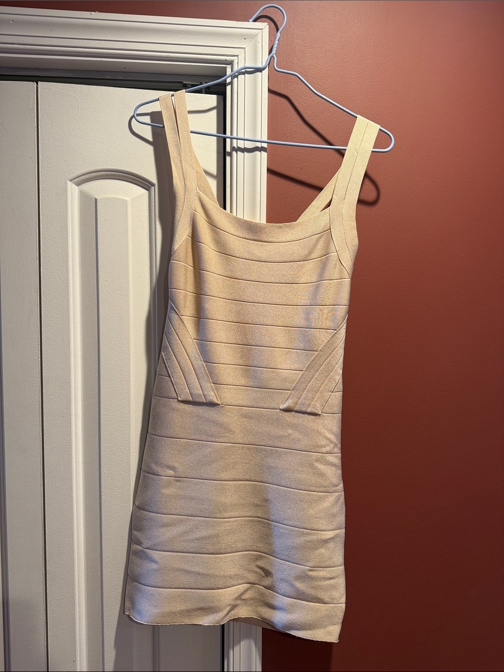 Sleeveless Bebe Bandage Bodycon Dress in Light Beige - Medium